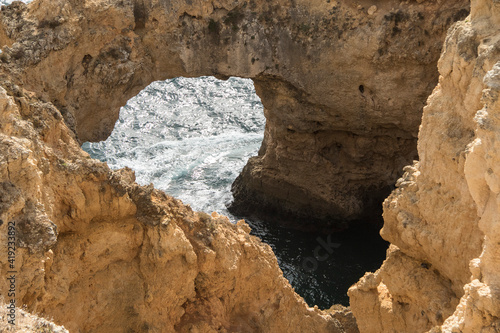 Atlantic coast cliffs and rocks on the beaches of the Algarve