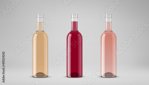 A set of wine bottle. 3D illustration. Vector