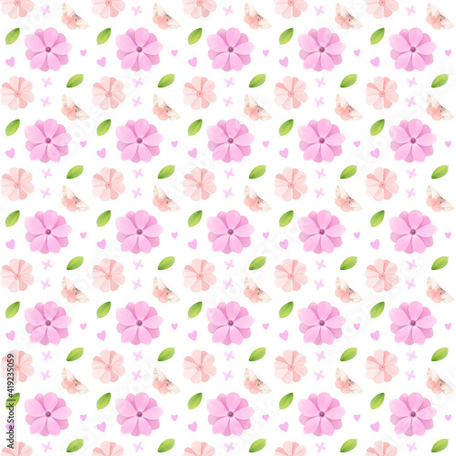 Spring pattern is colorful with flowers and leaves for textures, fabrics and postcard