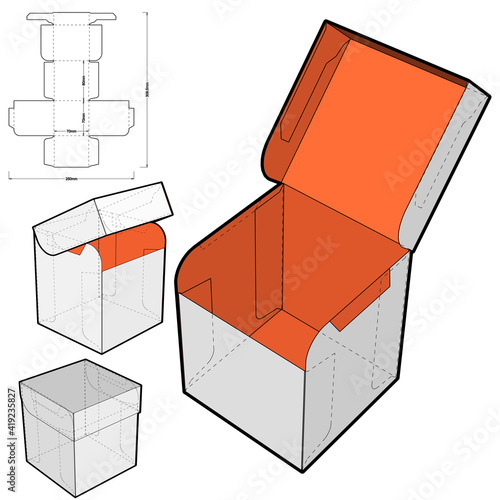 Tea and Coffee Box (Internal measurement 7 x 7 + 8cm) and Die-cut Pattern. The .eps file is full scale and fully functional. Prepared for real cardboard production.
