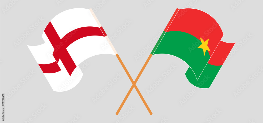 Crossed and waving flags of England and Burkina Faso Crossed and waving flags of England and Burkina Faso