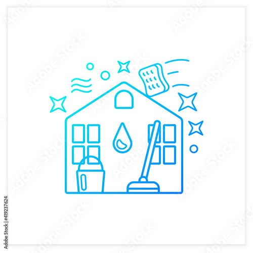 Spring cleaning gradient icon. Spring outdoor cleanup. Sweeping, wiping. House maintenance. Housekeeping concept.Isolated vector illustration.Suitable to banners, mobile apps and presentation