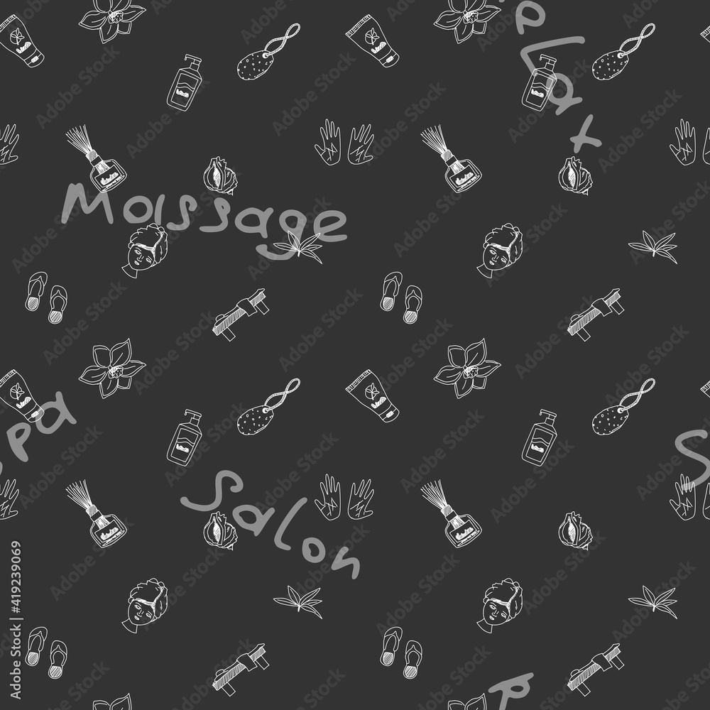 black seamless pattern spa relaxation. picture new black seamless pattern spa relaxation. picture new