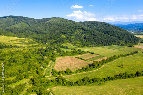 Aerial view from drone of the vast landscape of the countryside