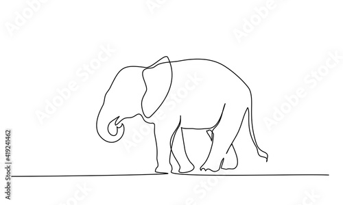 Elephant walking silhouette. One line drawing. Hand drawn
