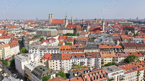 München - Munich panorma. Home of the Oktoberfest and Beer. Top shot. Day. 