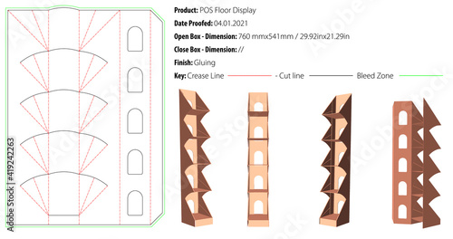 POS Floor Display packaging design template gluing die cut - vector