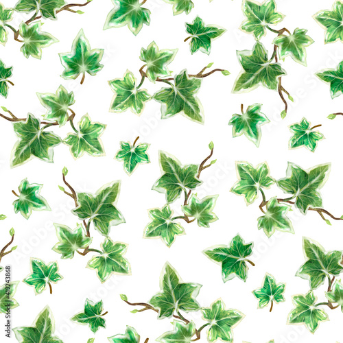 Watercolor seamless pattern  with ivy plant