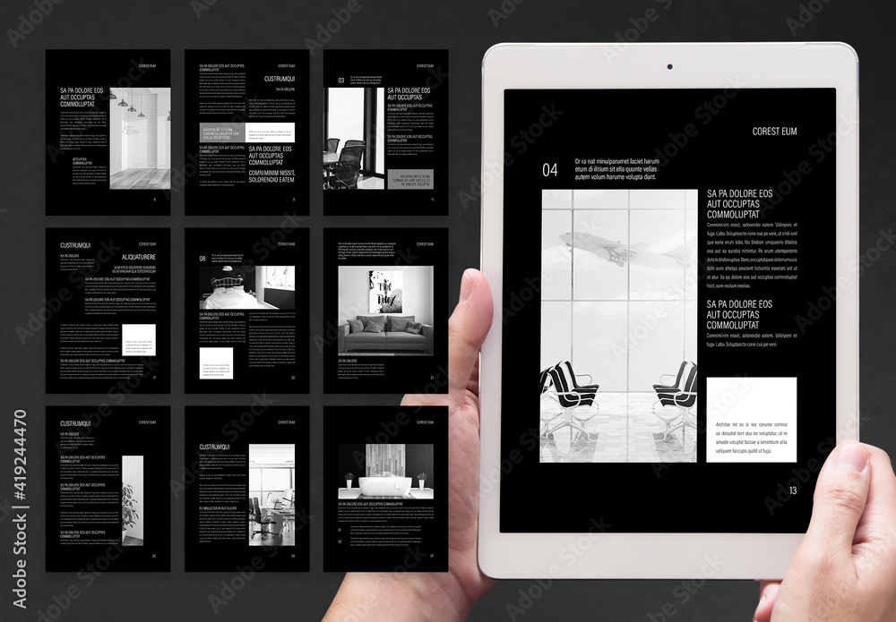 Interior Design Digital Portfolio with Black Accents Stock Template ...