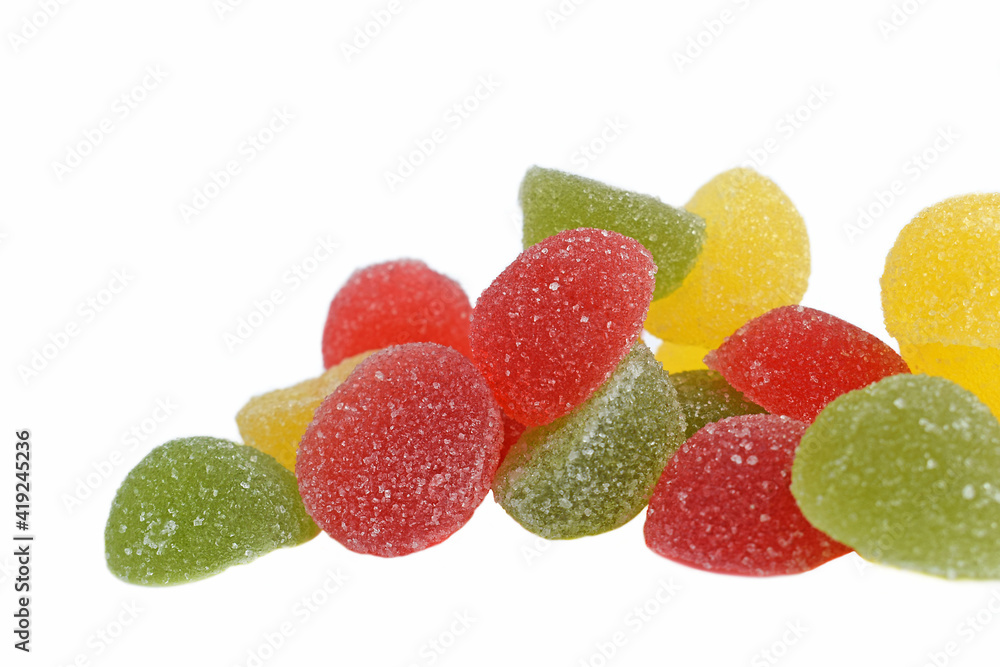 Colorful marmalade candies on a white background. Colorful marmalade candies on a white background.
