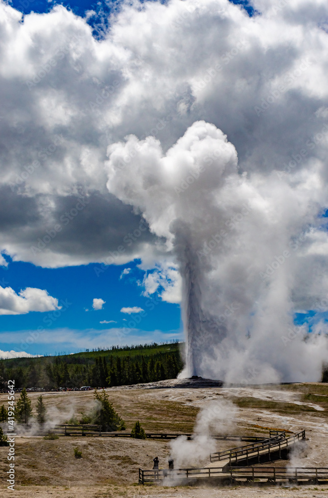 Geyser Old Faithful erupts in Yellowstone National Park in Wyoming, US Geyser Old Faithful erupts in Yellowstone National Park in Wyoming, US