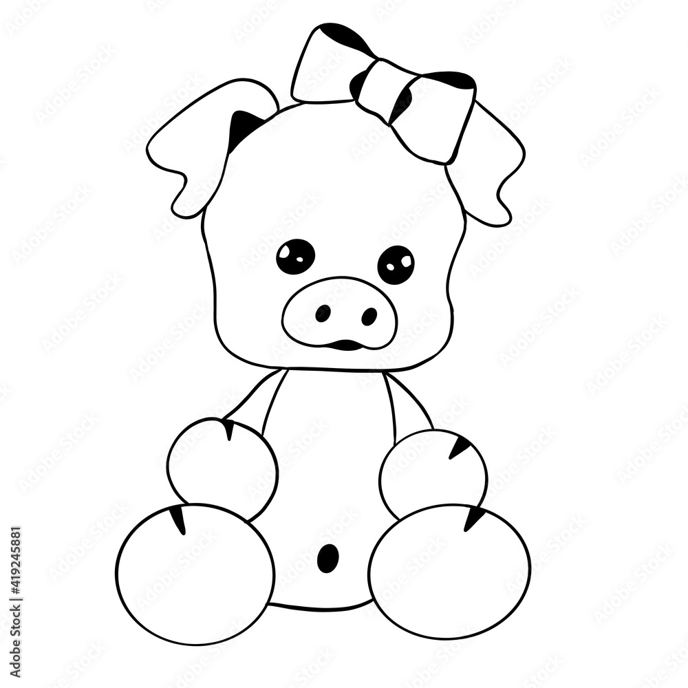 Obraz premium baby pig with a bow on his head