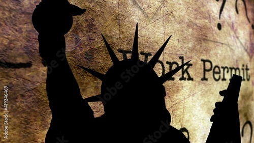 Statue of liberty against work permit background