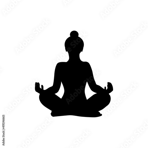 Lotus position black silhouette. Wonam meditation vector illustration. Yoga and meditation concept