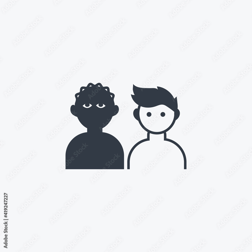 White with black person icon isolated on clean background. White with