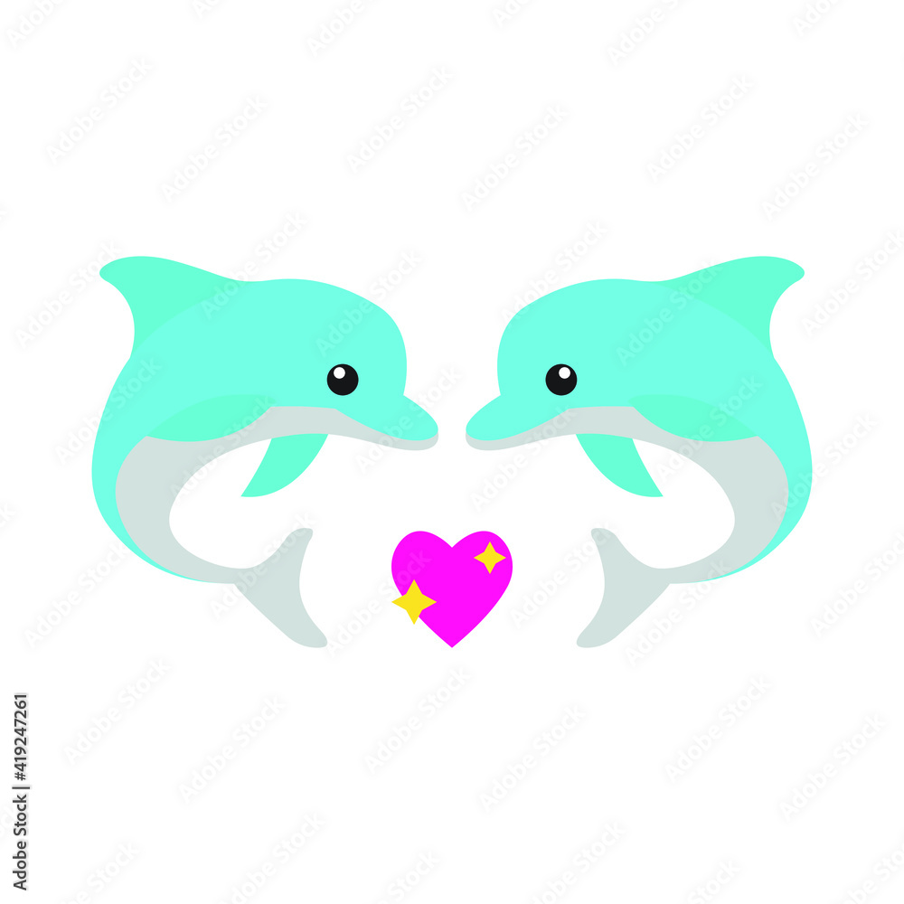 Two dolphins with heart romantic vector Two dolphins with heart romantic vector