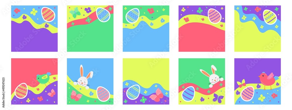 Happy Easter. Set of abstract backgrounds highlight cover. Hand drawn templates. Doodle shapes in contemporary style. For social media, for bloggers and influencers. Vector illustration. Happy Easter. Set of abstract backgrounds highlight cover. Hand drawn templates. Doodle shapes in contemporary style. For social media, for bloggers and influencers. Vector illustration.