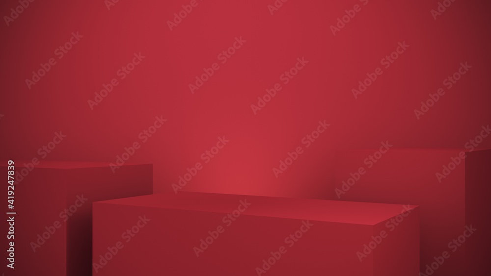Obraz premium 3d rendering. red podium with cubes.
