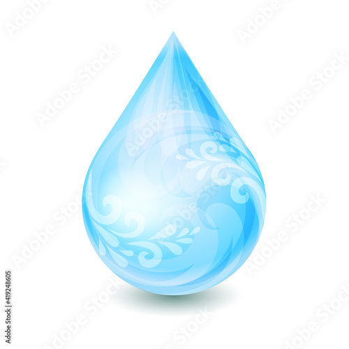 Water symbol. Blue magic water drop. Vector illustration.