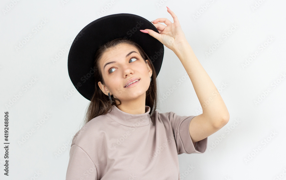 European woman wearing hat, studio shoot isolated white background European woman wearing hat, studio shoot isolated white background