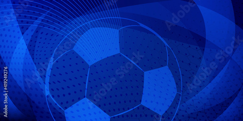 Football or soccer background with big ball in blue colors