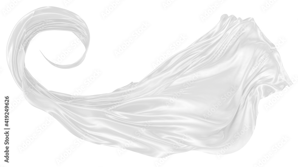 Beautiful flowing fabric of white wavy silk or satin. 3d rendering image. Beautiful flowing fabric of white wavy silk or satin. 3d rendering image.