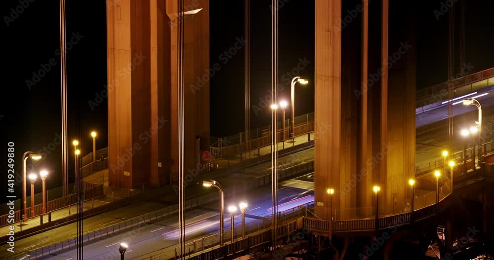 Cinematic time lapse close up view on might traffic by the Gold Gate