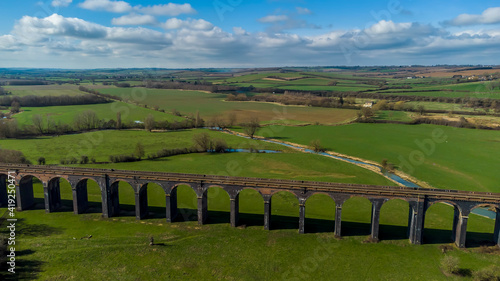 An aerial view across part of the Harringworth railway viaduct, the longest masonary viaduct in the UK