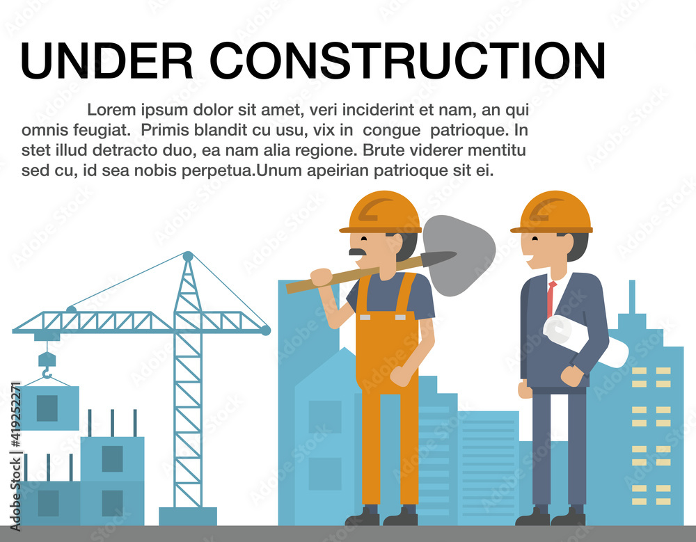 Naklejka premium Illustration of under construction, Construction Icons, Site, worker, tools, vector illustration