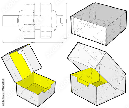 Self-assembling Folding Box. Ease of assembly, no need for glue (Internal measurement 10x10x5cm). The .eps file is full scale and fully functional. Prepared for real cardboard production.