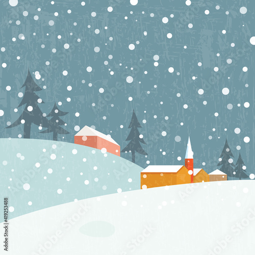 Obraz na płótnie Winter background. Beautiful view of the snowy village at night. Vector illustration w salonie