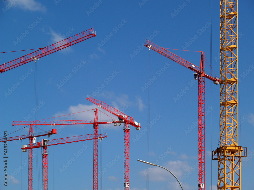 Building Cranes In The Harbour City,Hamburg,Germany,Europe