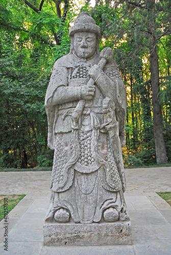 China, Nanjing, military official statue on the Spirit Way to Xiao ling Mausoleum. The place has harmony and serenity atmosphere.