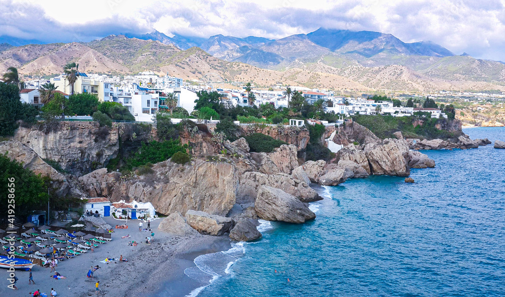 The beautiful beaches of Nerja, Spain in the fall