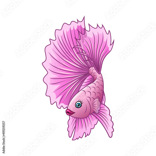 Cartoon pink betta fish on white background