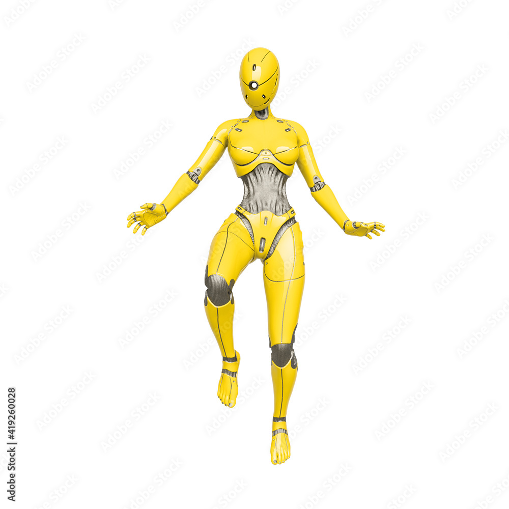 gynoid is the super fembot is floating in white background gynoid is the super fembot is floating in white background