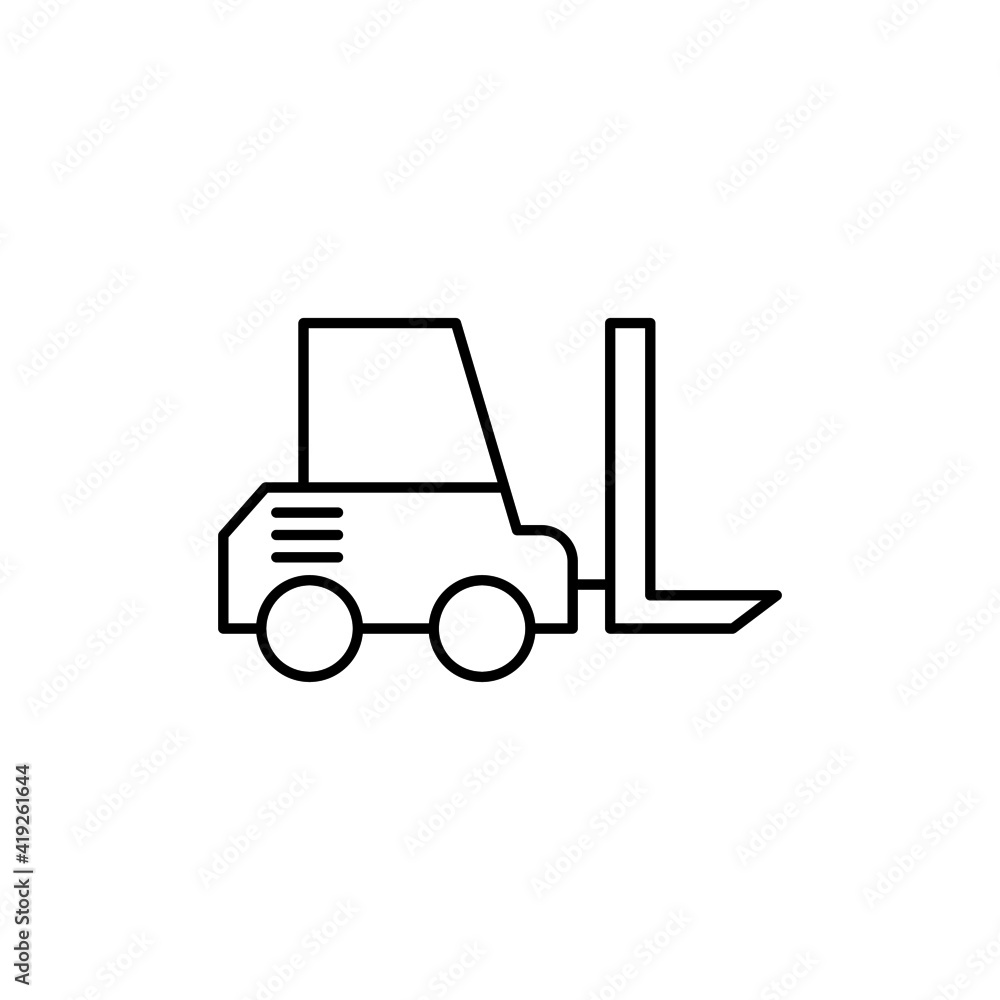 Forklift icon in flat black line style, isolated on white background 
