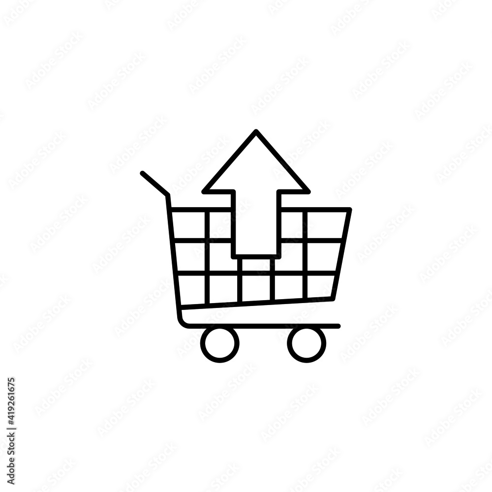 Shopping Cart With up arrow Sign in flat black line style, isolated on white background Shopping Cart With up arrow Sign in flat black line style, isolated on white background