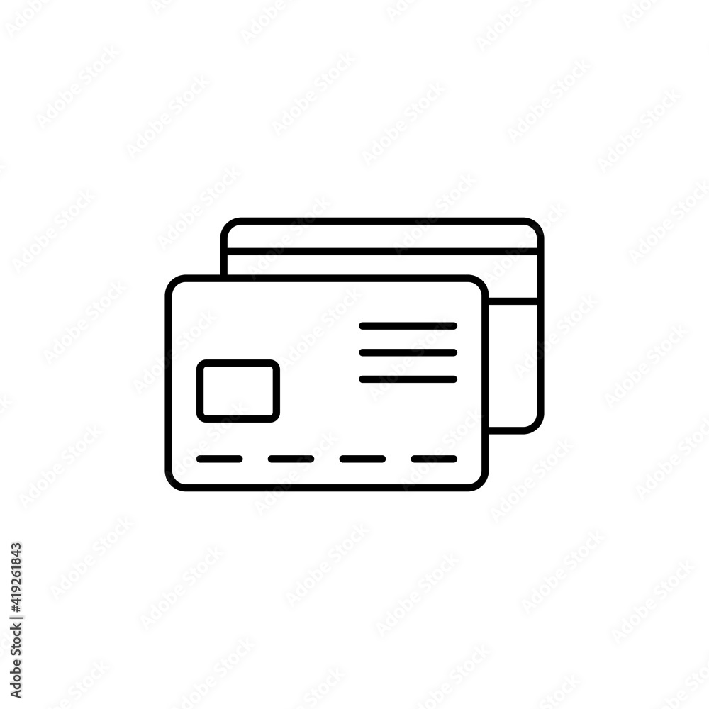 Credit Card icon in flat black line style, isolated on white background Credit Card icon in flat black line style, isolated on white background
