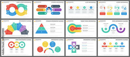 Infographic element template bundle, data visualization with steps, options, workflow diagram, multipurpose layout for presentation, banner, brochure, flyer, report, etc