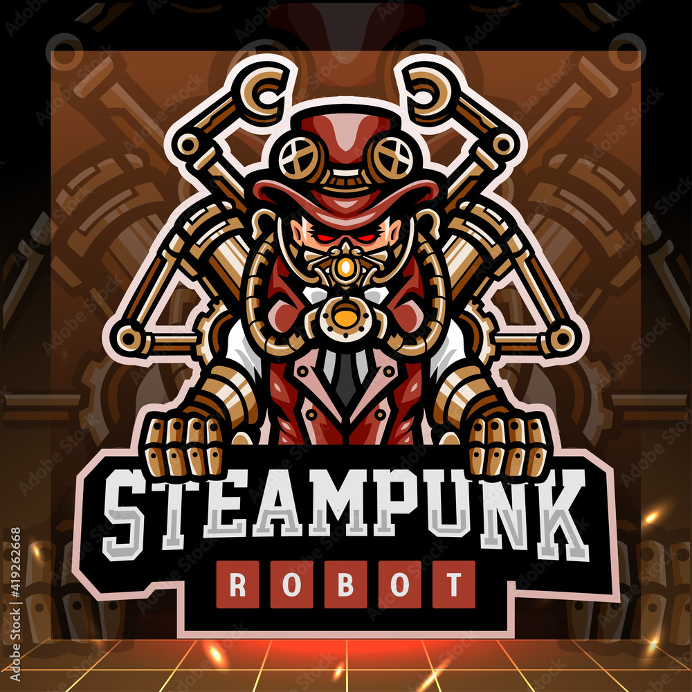 Steampunk robot mascot. esport logo design