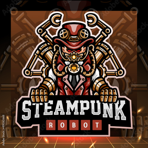 Steampunk robot mascot. esport logo design