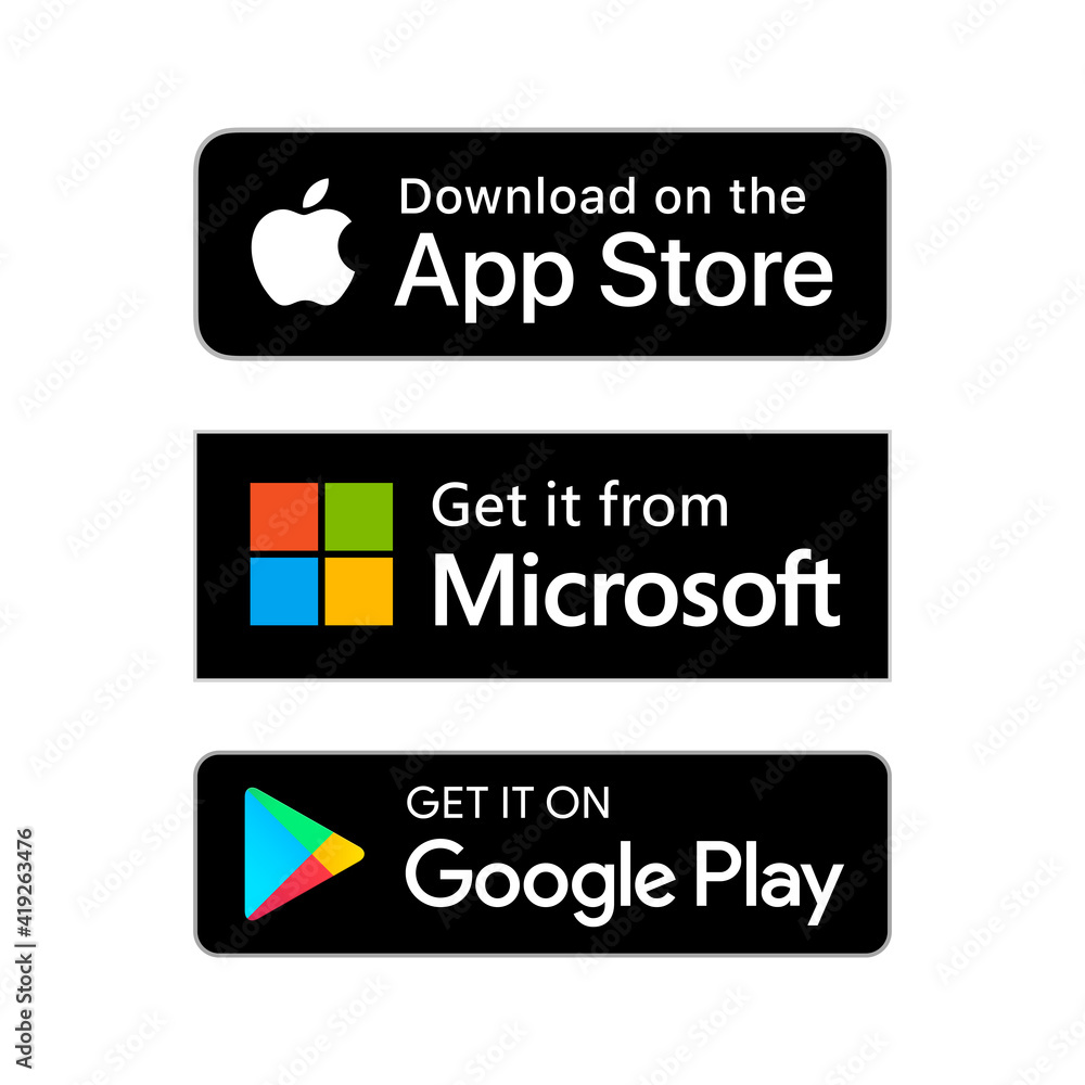 App store google play microsoft  button set Vector Image