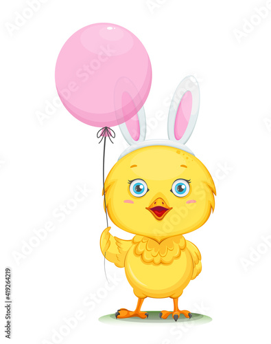 Cute little chick wearing rabbit ears mask