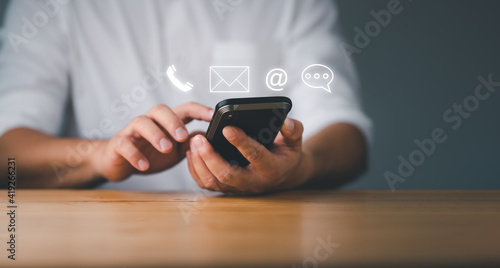 Obraz na plátně Customer support hotline Contact us people connection