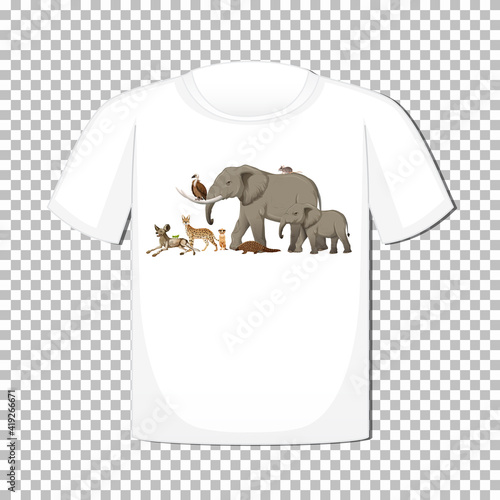 Wild animal group design on t-shirt isolated on transparent background