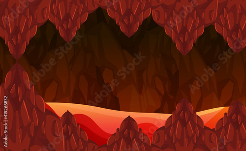 Infernal dark cave with lava scene