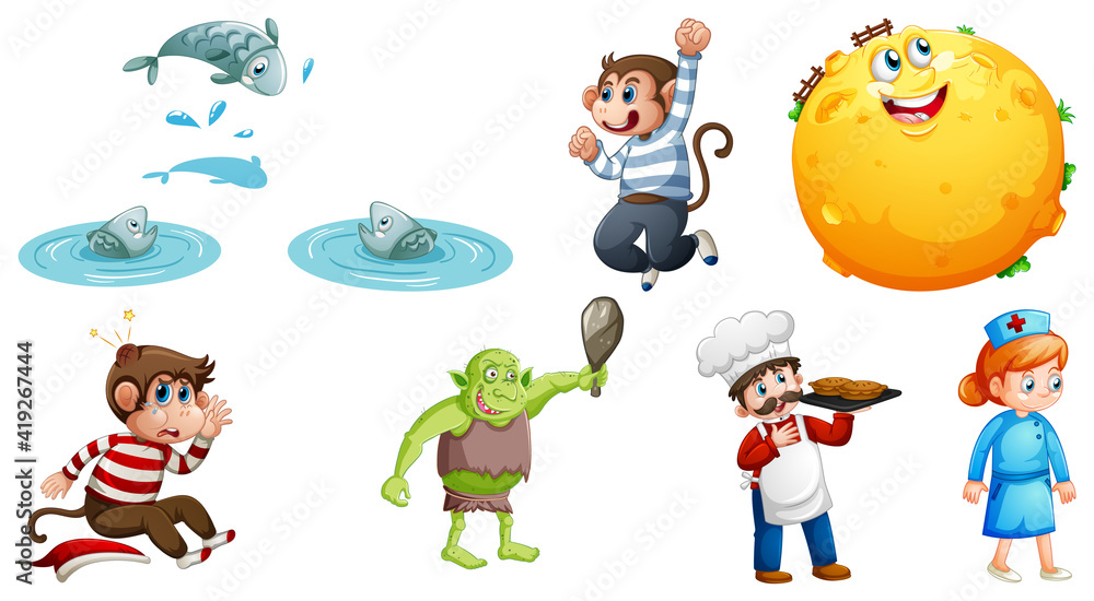 Naklejka premium Set of different nursery rhyme character isolated on white background