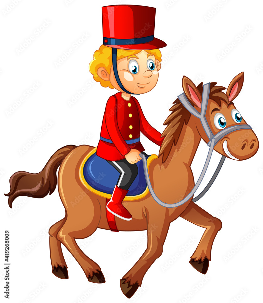 King's man riding horse cartoon character on white background King's man riding horse cartoon character on white background