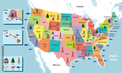 United States of America map with states names